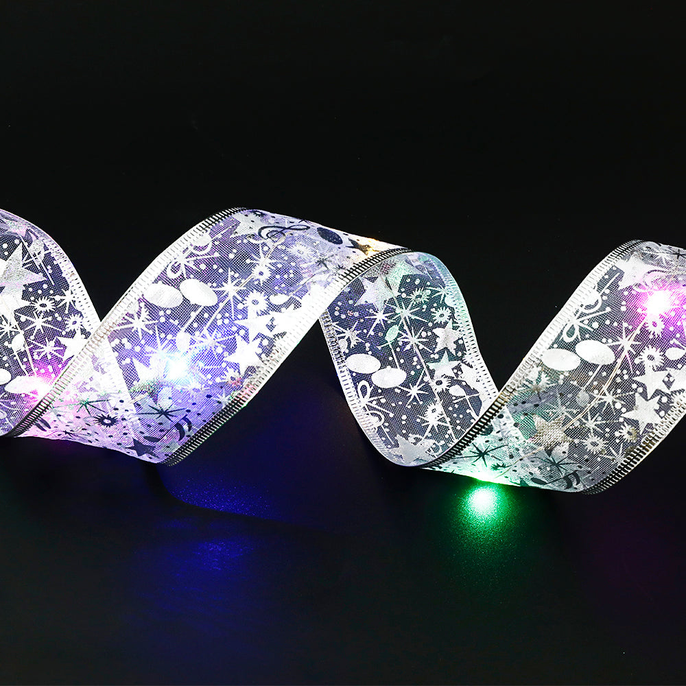 Colorful Silver Fairy Lights Christmas Ribbon